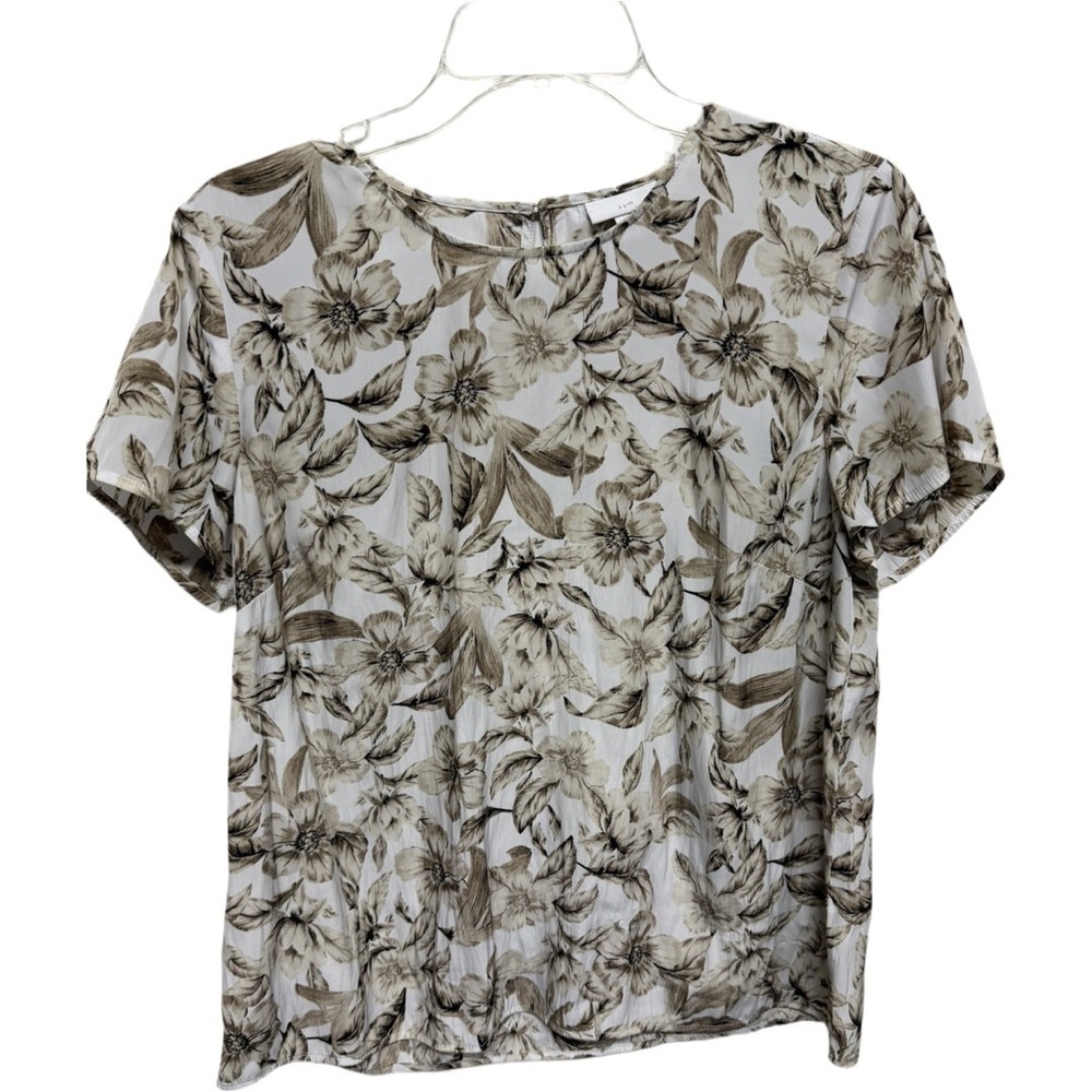 J.Jill Brown Floral Blouse Medium Lightweight Flowy Silk Like Top Neutral Boho